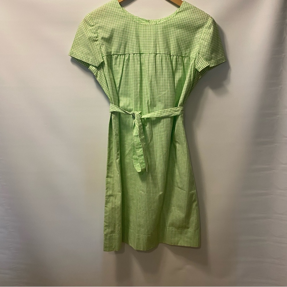 Vintage Small dress green herringbone pattern with belt